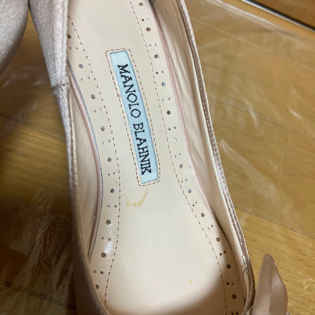 外観未使用級 マノロブラニク リボン フリンジ パンプス ヒール