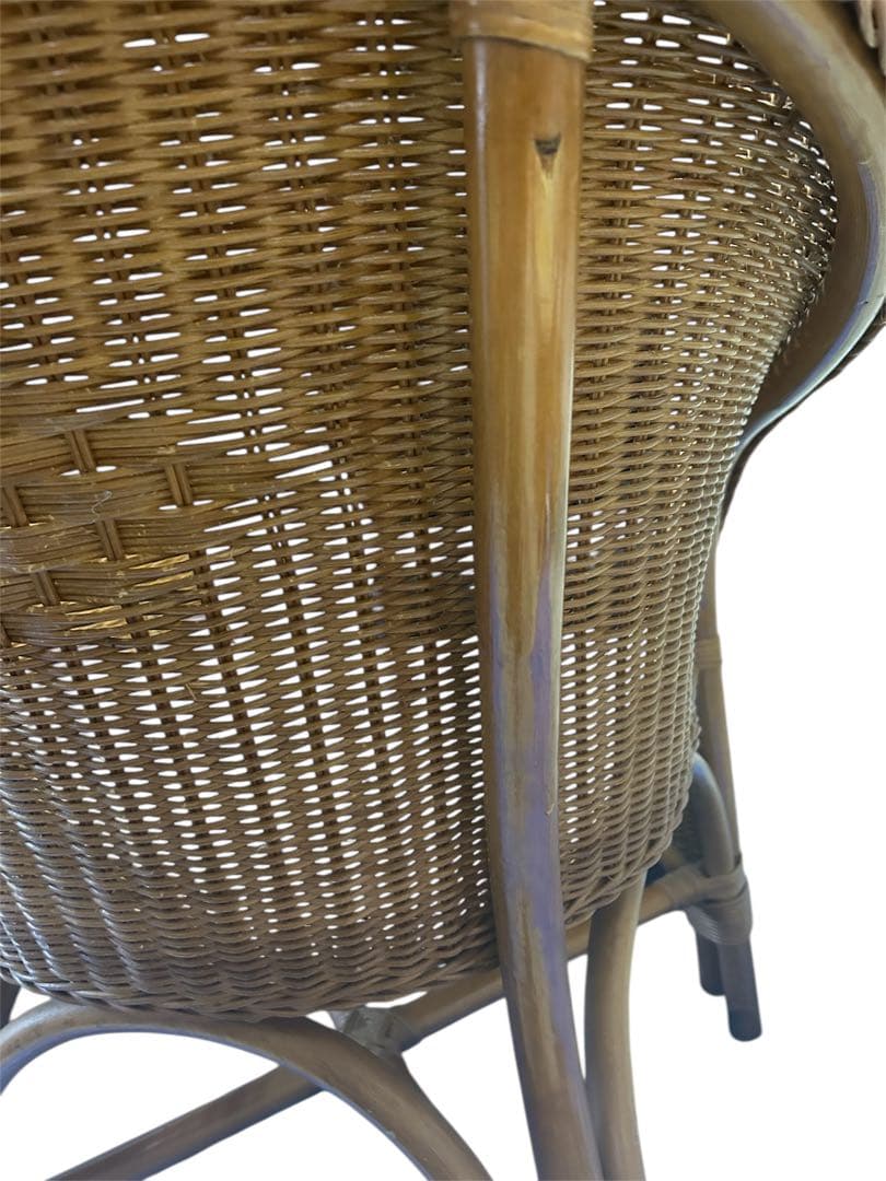 昭和レトロ　カザマ　アーチ型ラタンチェア アームチェア