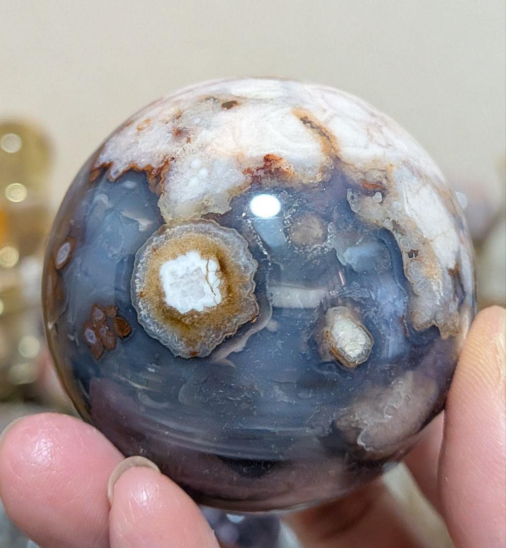 ブルー桜瑪瑙☆ブルーアゲート☆スフィア☆高品質☆希少☆レア☆