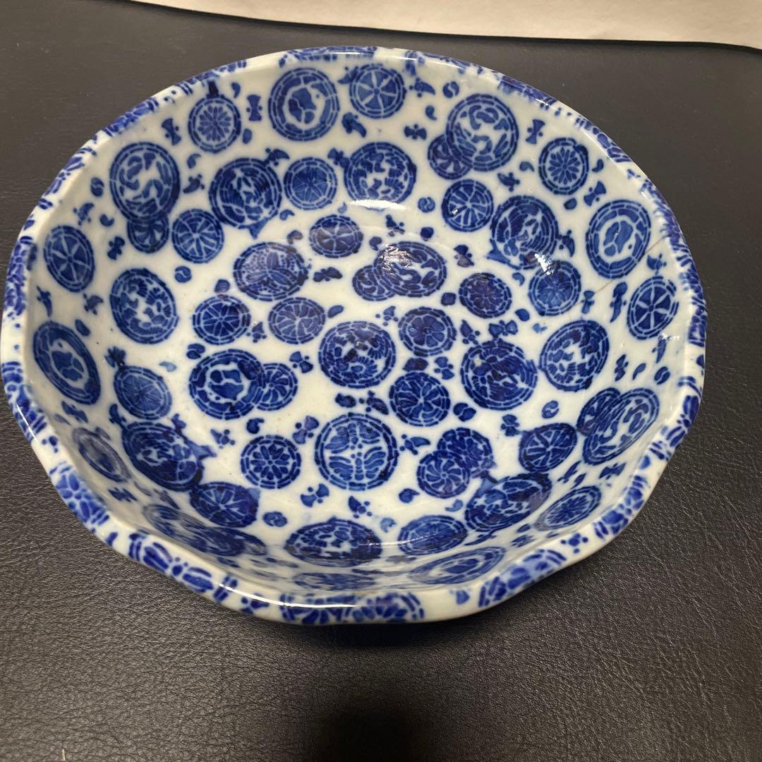 明治時代 古伊万里　印判鉢 染付 丸紋尽し 飾鉢