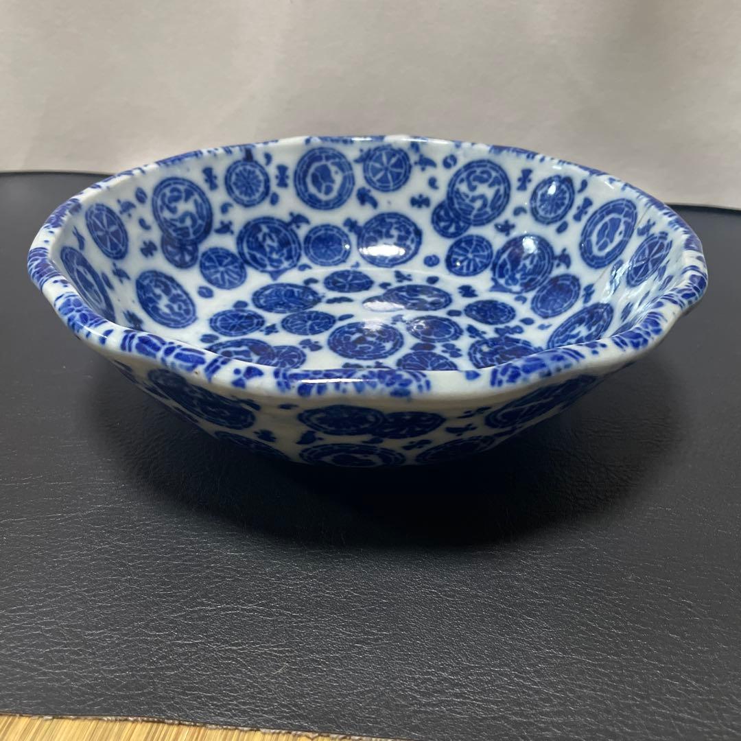 明治時代 古伊万里　印判鉢 染付 丸紋尽し 飾鉢