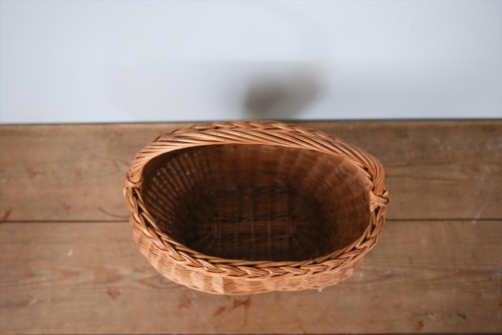 フランスアンティークラタン製バスケット/パニエ/アラログカゴ籐籠(86-15)