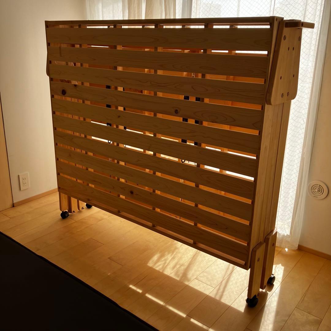 中居木工 折りたたみひのきスノコベッド ダブルベッド ミドルタイプ 日本製 国産