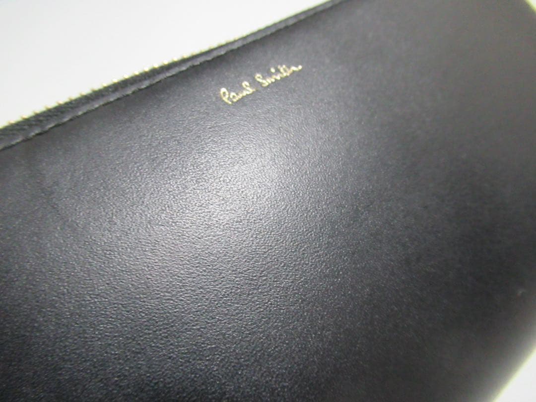 ポールスミス 新品！訳あり エクステリアストライプ ラウンドジップ牛革長財布 黒