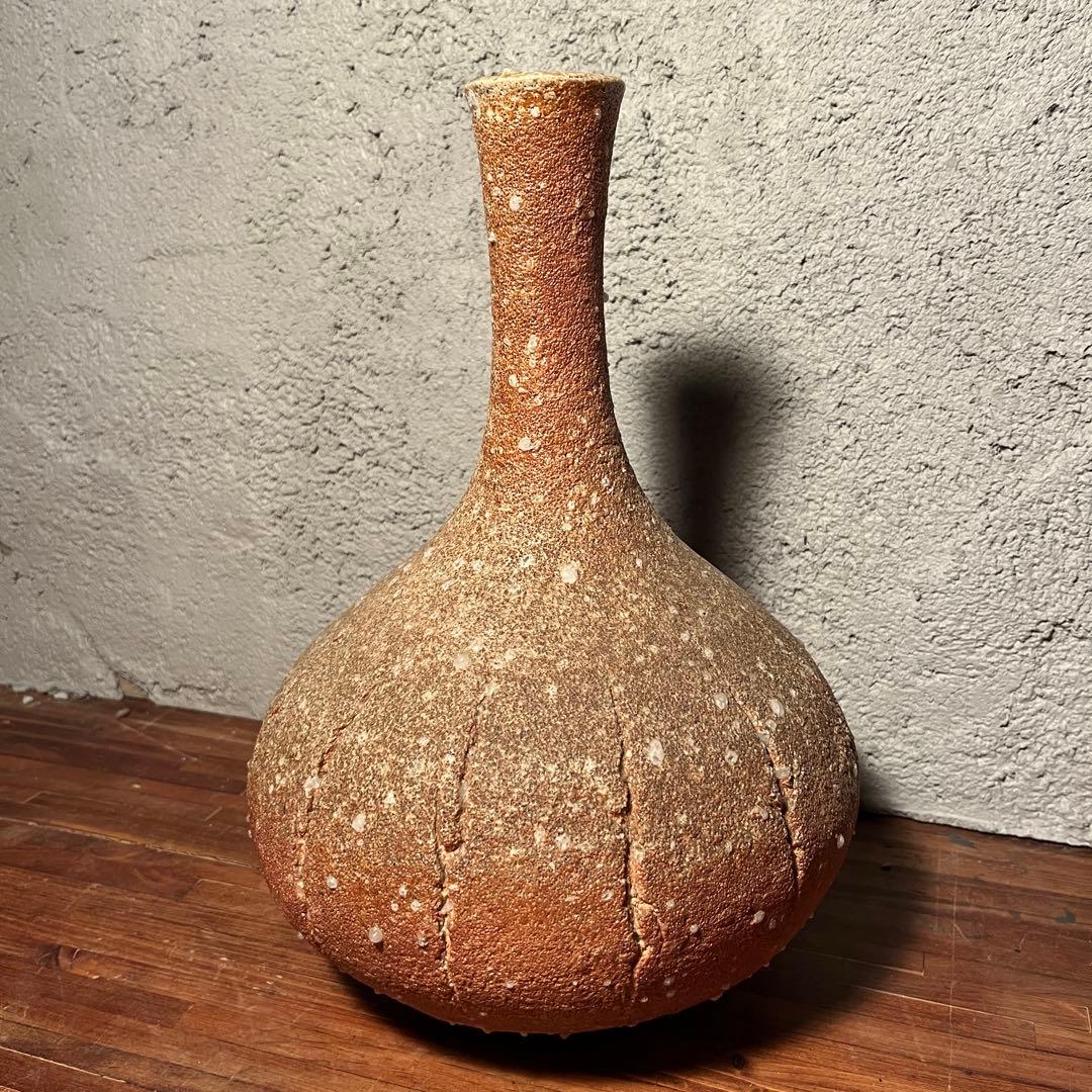 【作家物・信楽焼】焼締 花瓶 壺型 一輪挿し 署名有 陶印 和モダン 茶陶 花器