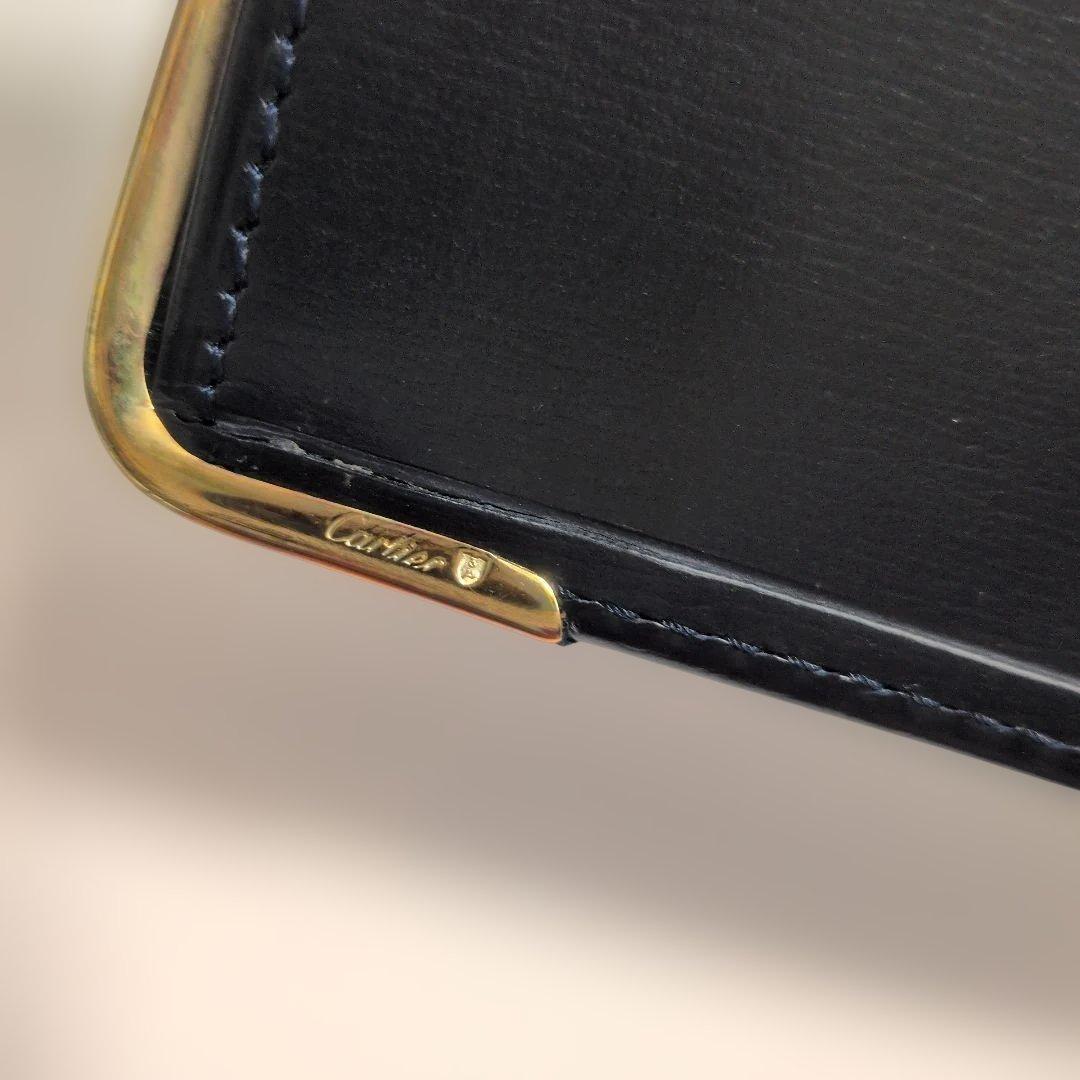 Cartierカルティエ サファイアライン カーフレザー ネイビー二つ折り財布