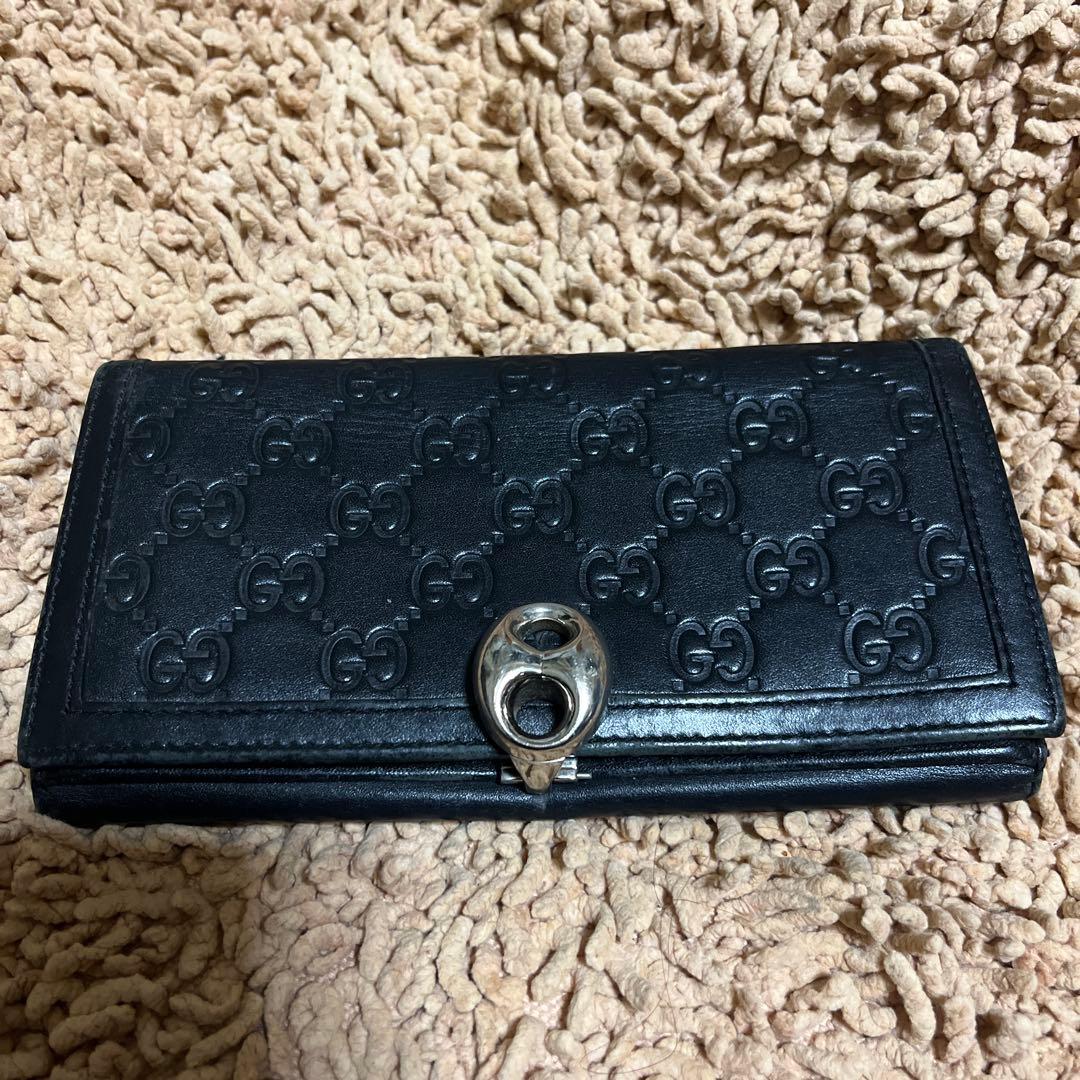 GUCCI グッチ 長財布 シマレザー ブラック　本革