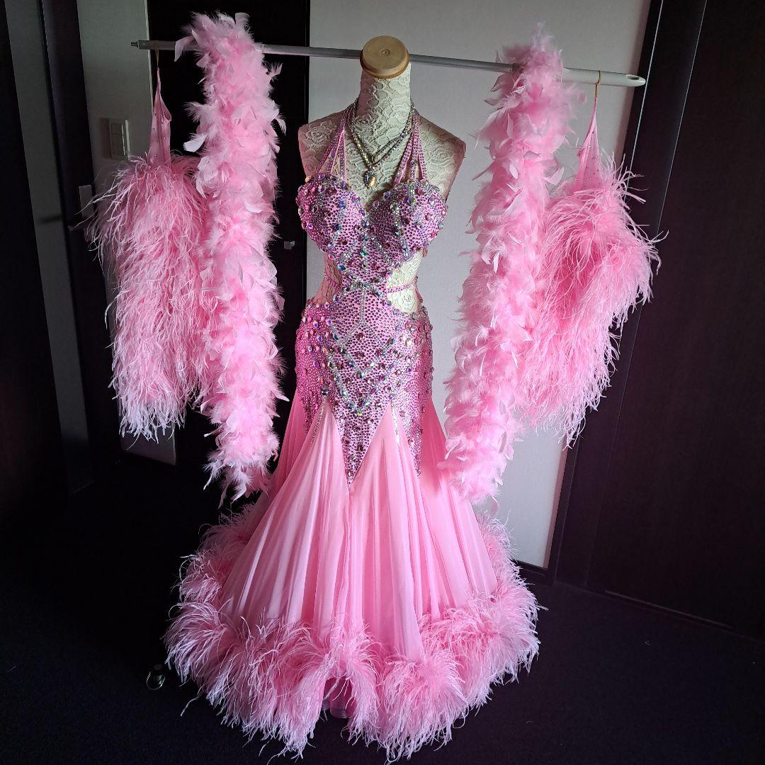 ピンクダンスドレス　社交ダンス　衣装