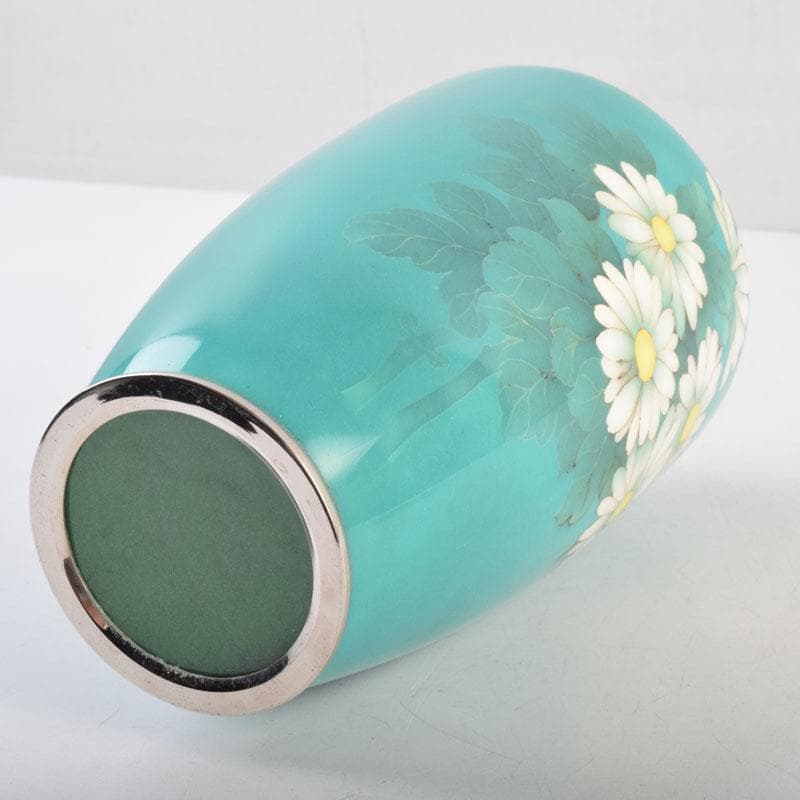 七宝焼　青釉　花文　花瓶　V　8999