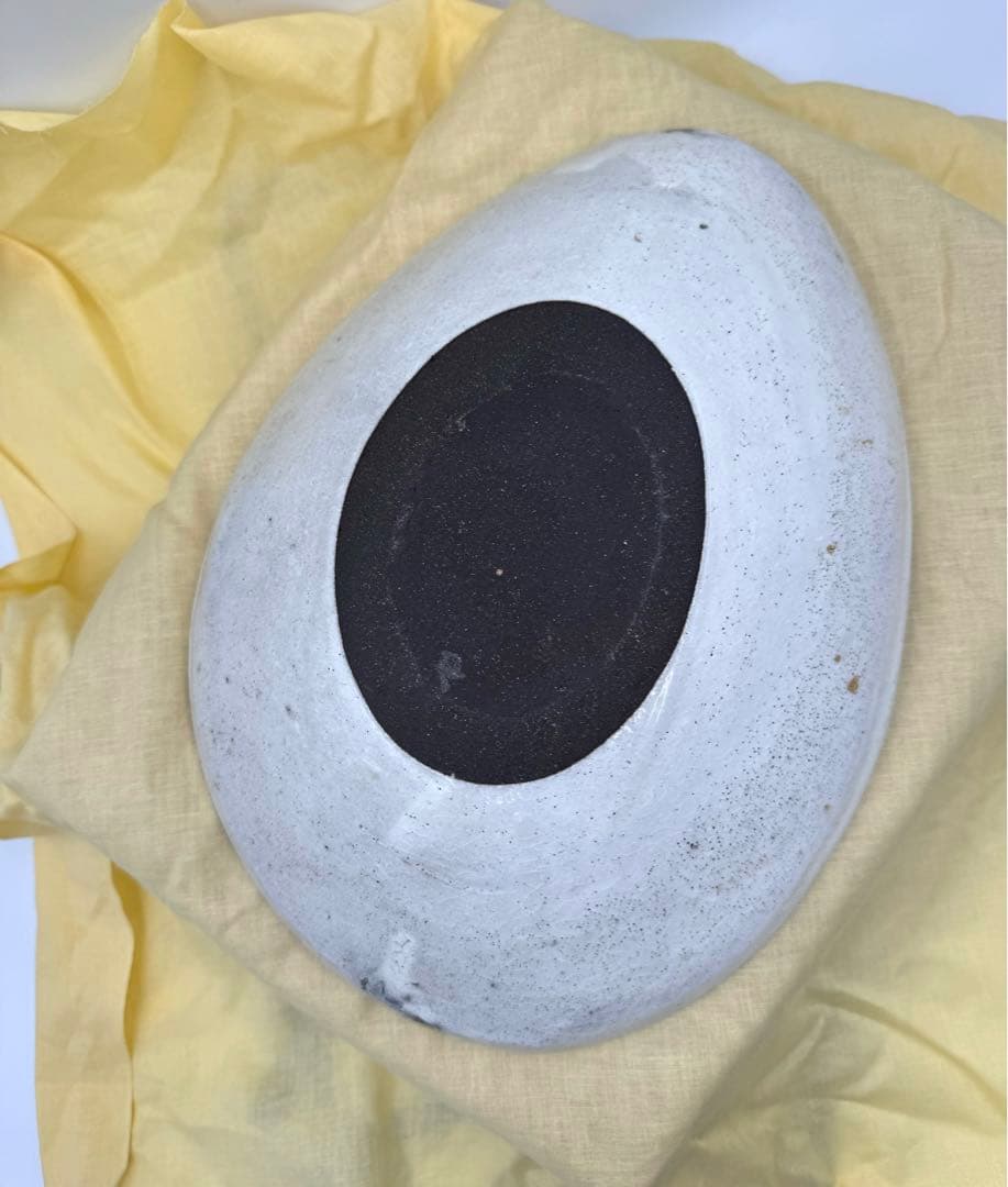 078冨本泰二　たまご型大鉢　貫入　未使用品　共箱　共布