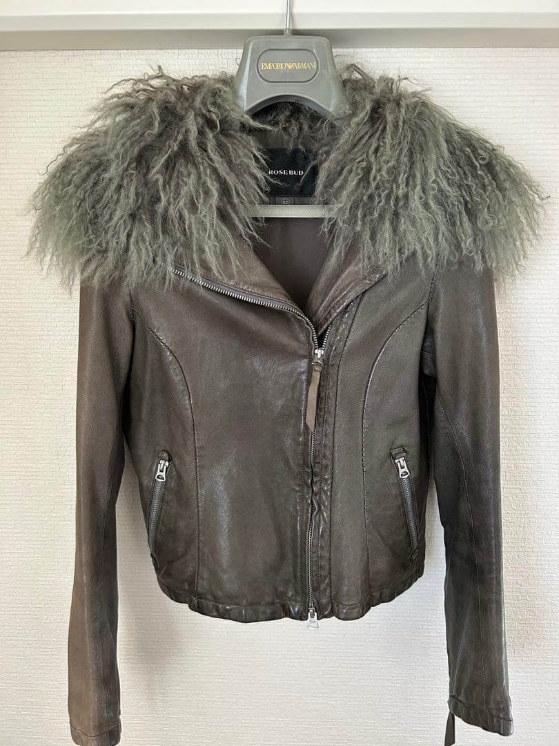 お値下げ❣️ROSEBUD ファー付きグレーレザージャケット本革ファー取り外し可