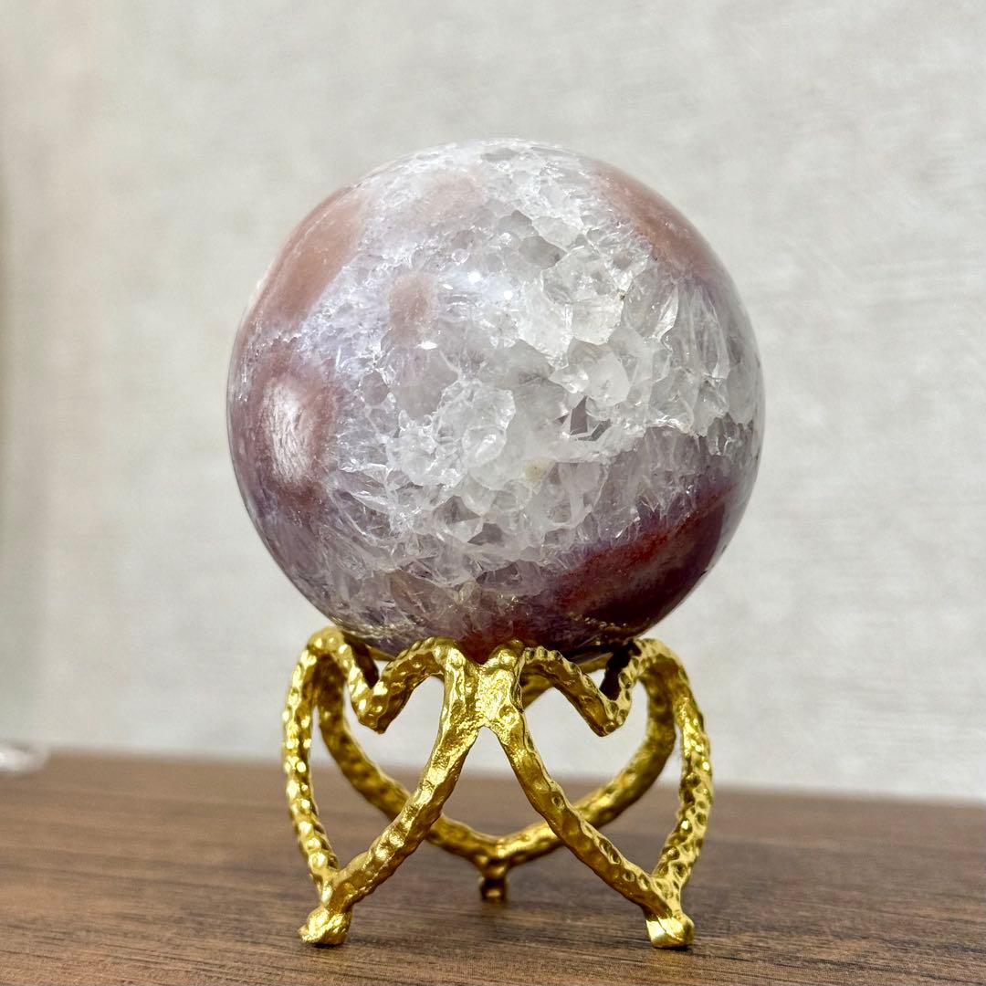 ピンクアメジストフラワーアゲート　濃ピンクパープル　スフィア　6cm ブラジル産