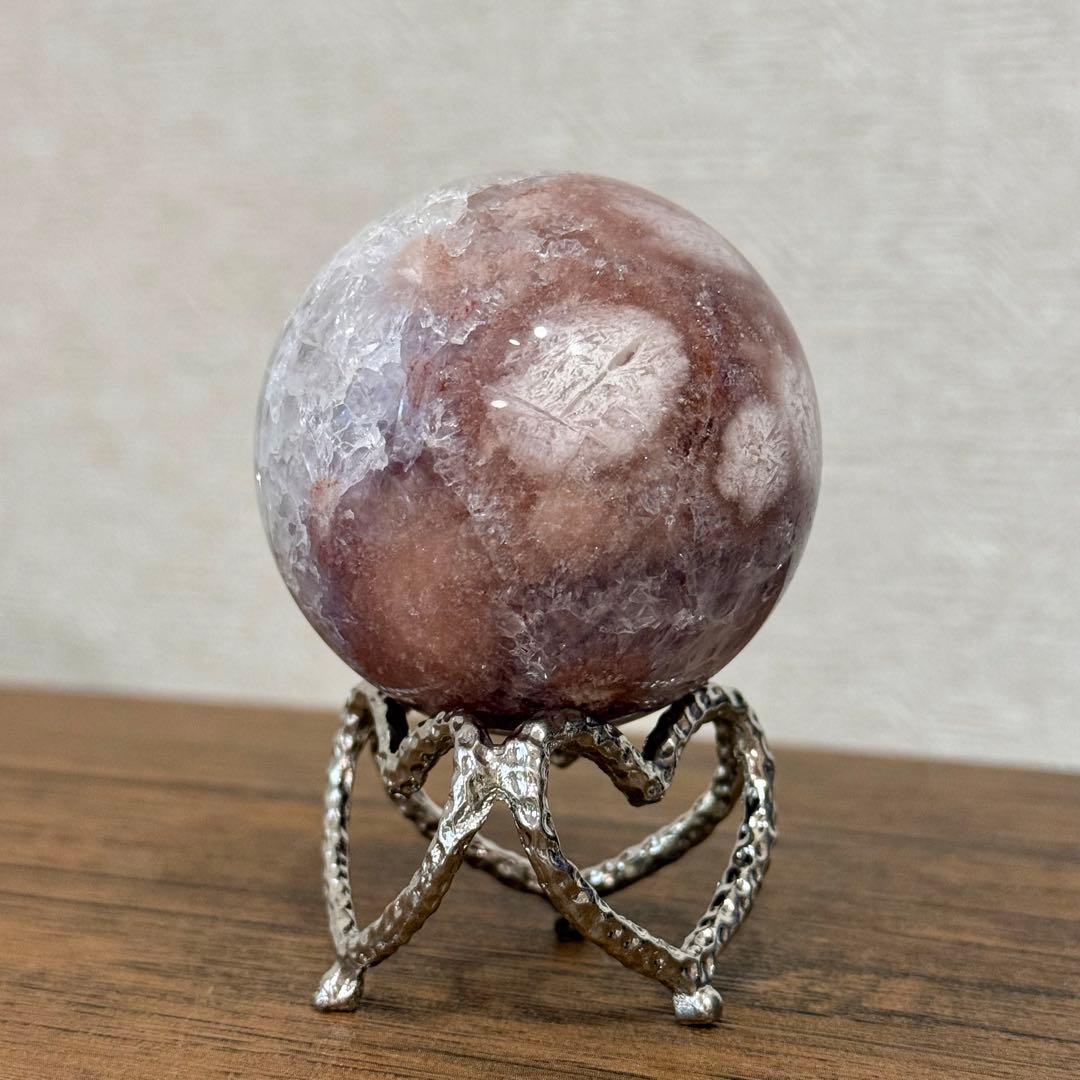 ピンクアメジストフラワーアゲート　濃ピンクパープル　スフィア　6cm ブラジル産