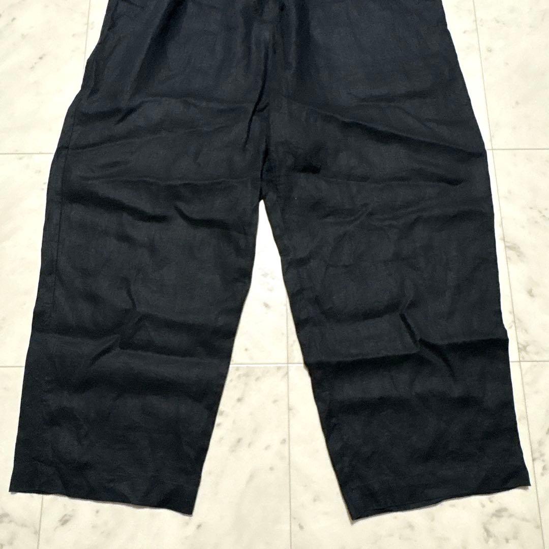 kagure リネンハーフスリーブオールインワン 比翼 ブラック 麻100%