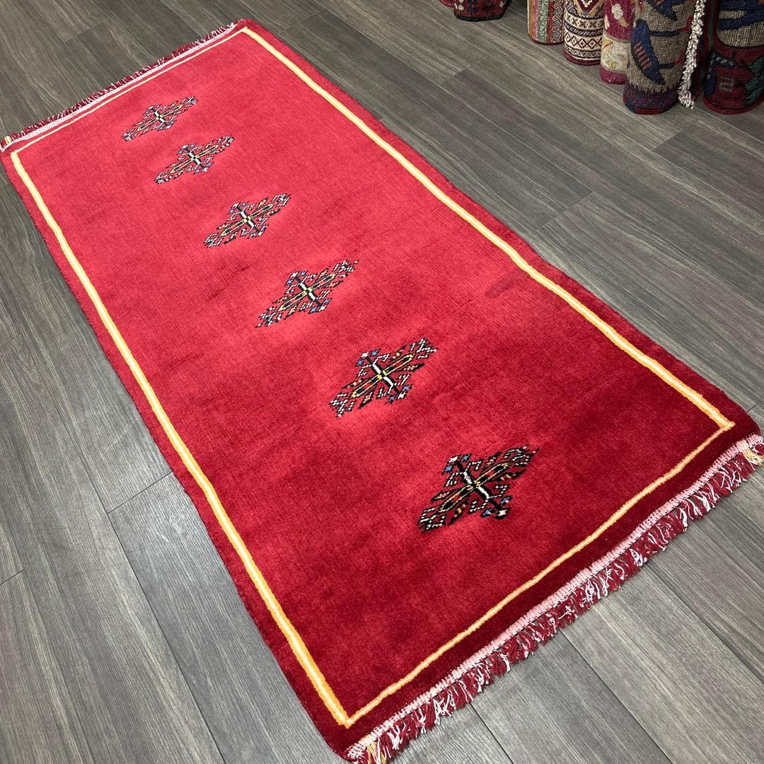 91x202cmRed carpetファインウール手織り絨毯[モロッコ絨毯]