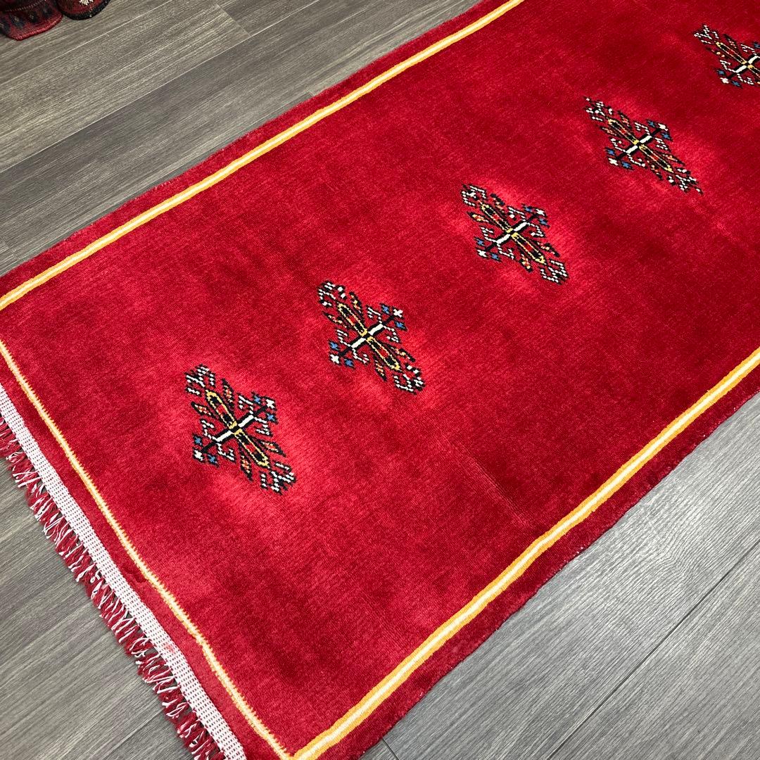 91x202cmRed carpetファインウール手織り絨毯[モロッコ絨毯]