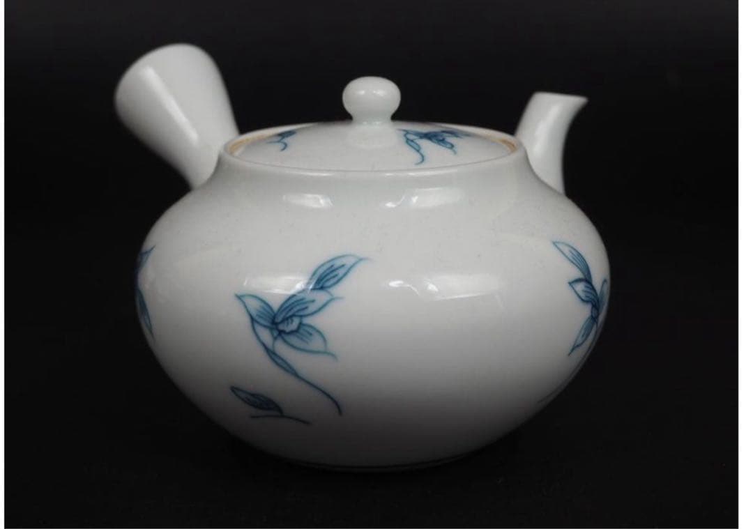 送料無料　『角萬』銘　手描き青華煎茶器11点セット　茶道具