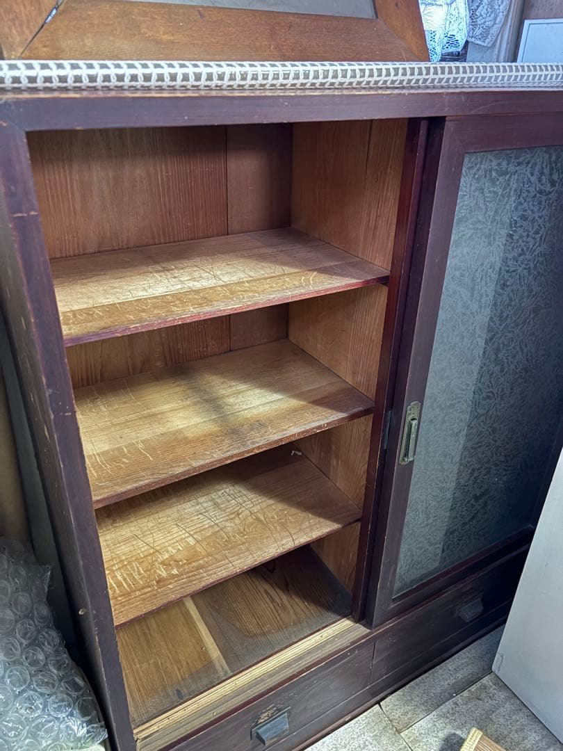 木製　書棚　食器棚　ガラス扉　アンティーク　昭和レトロ