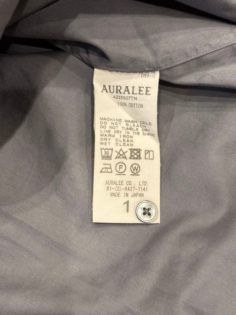 ユニセックス AURALEE バンドカラー半袖プルオーバーシャツ