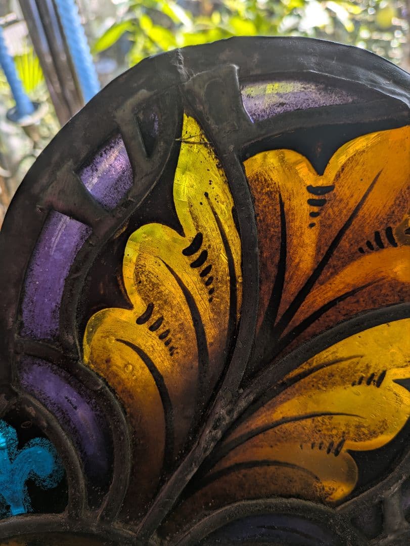 幸運の四つ葉の花文 アンティーク ステンドグラス 教会 クリスマス キリスト