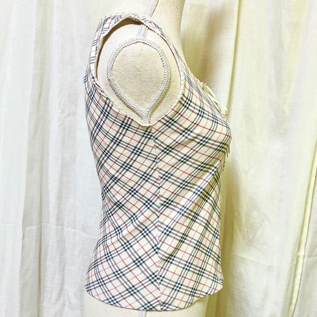 バーバリーブルーレーベル ノバチェックノースリーブ ホースロゴ刺繍 フリルレース