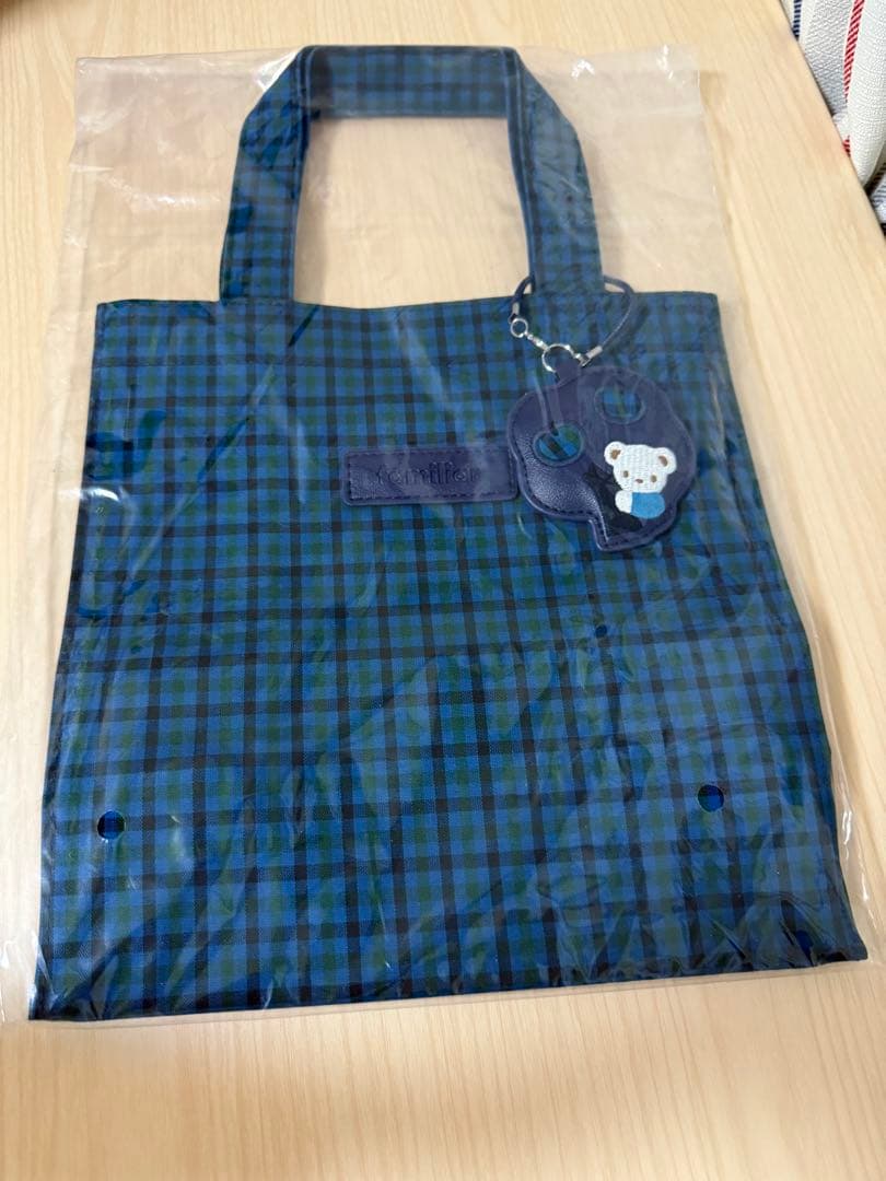 タグ付き familiarファミリア 青チェック ギンガム トートバッグ 小