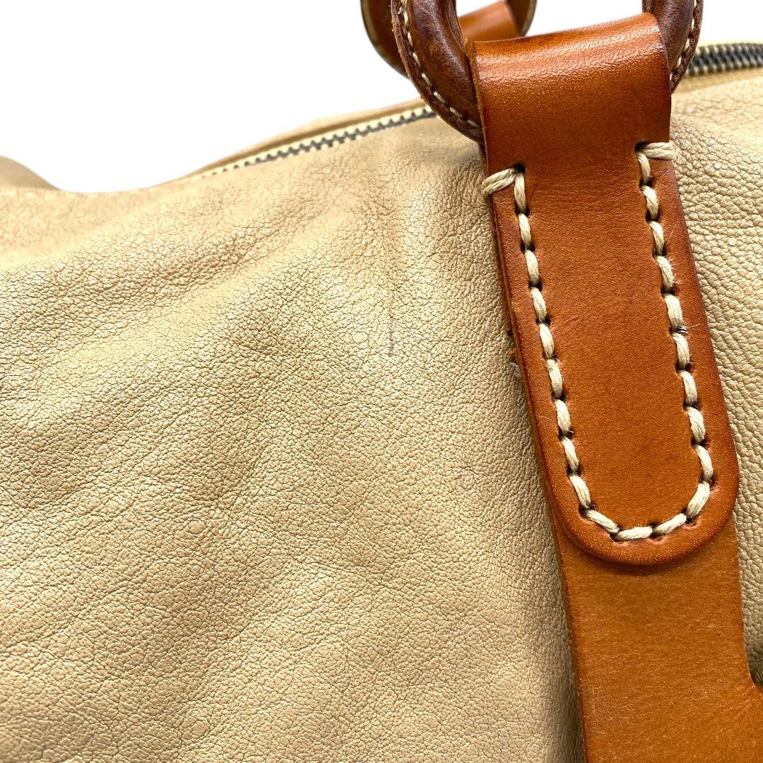 【良品】ゲンテン ボストンバッグ 2way キャンバス ヌメ革 ベージュ