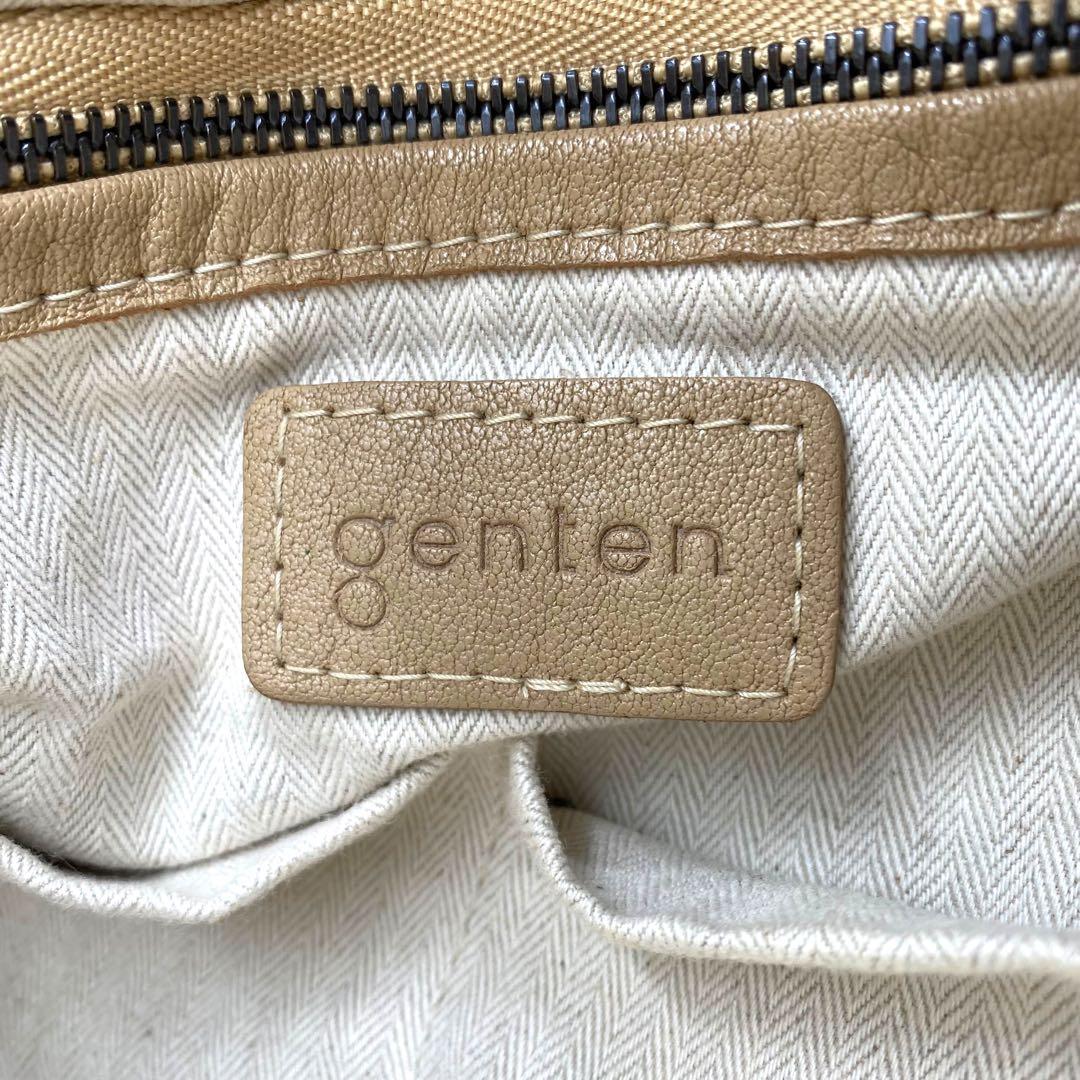 【良品】ゲンテン ボストンバッグ 2way キャンバス ヌメ革 ベージュ