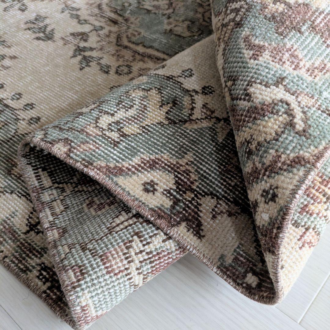 108×203 グリーン王道メダリオン　トルコヴィンテージラグ