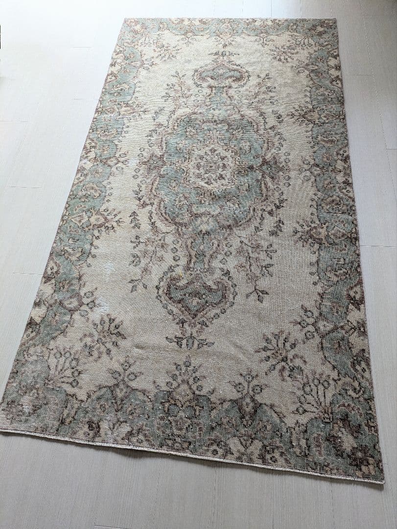 108×203 グリーン王道メダリオン　トルコヴィンテージラグ