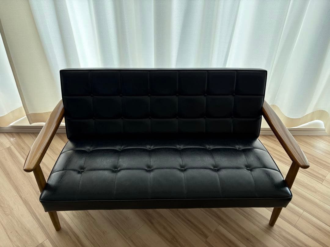 カリモク60 Kチェア ソファ 2人掛け スタンダードブラック 合成皮革