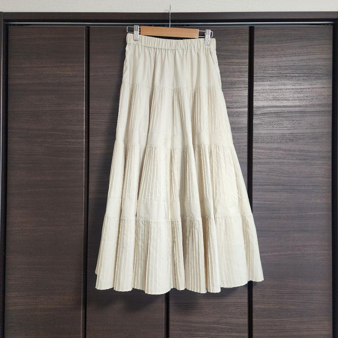 ビアズリー プリーツティアードスカート フリーサイズ ホワイト