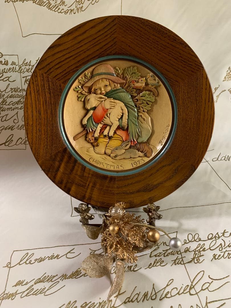 アンリ人形　ビンテージ1973年クリスマス木製プレート！可愛い過ぎます！