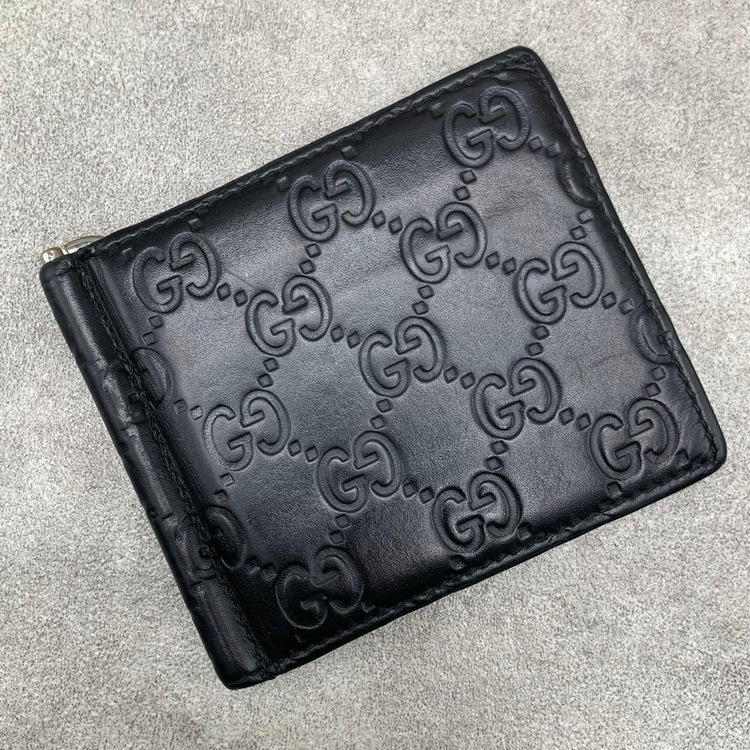 GUCCI シマ マネークリップ 札入れ 二つ折り GG柄 ブラック