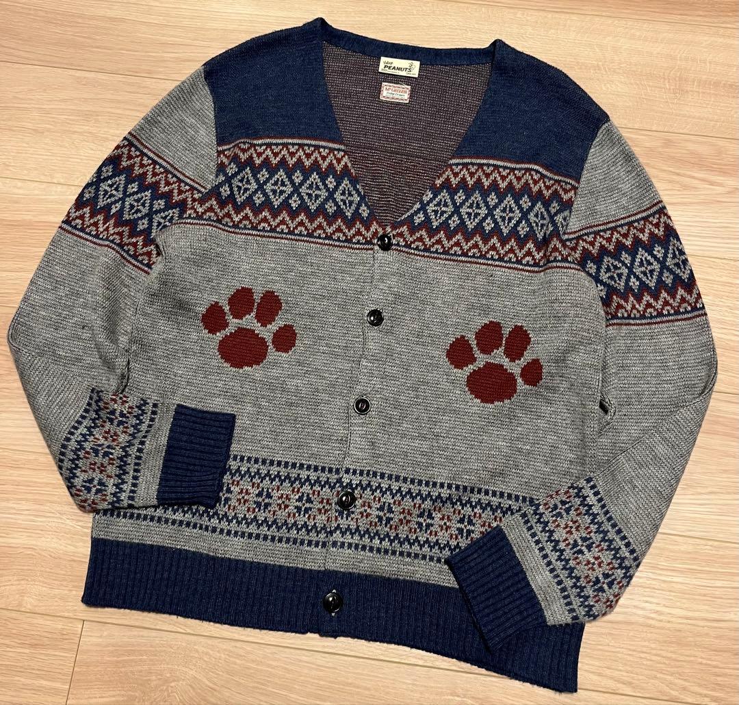日本製 スヌーピー マクレガー ピーナッツ ジャガード カーディガン 古着 XL