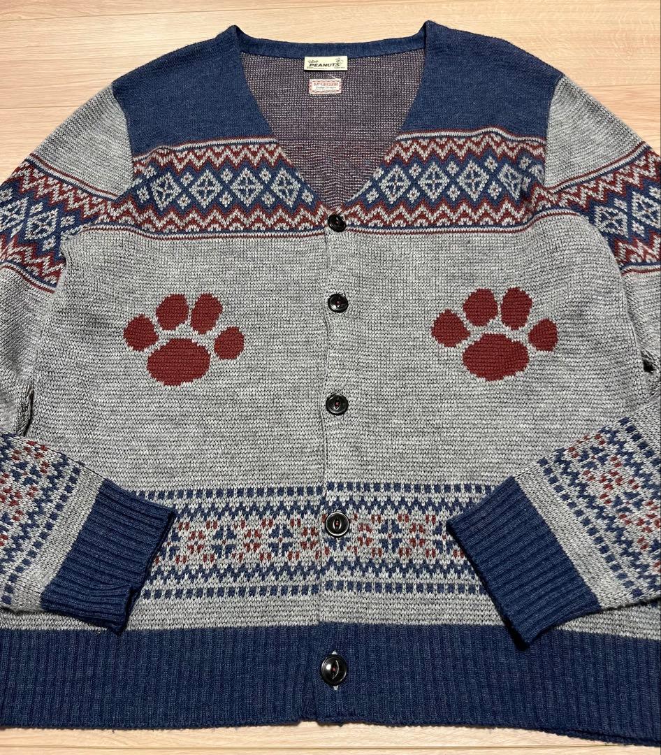 日本製 スヌーピー マクレガー ピーナッツ ジャガード カーディガン 古着 XL