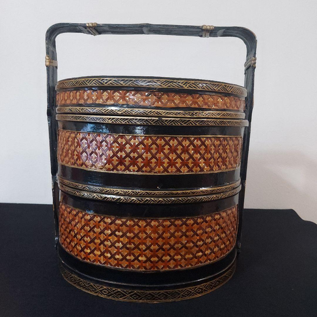 【超希少】竹　3段　漆塗　中国　骨董品　アンティーク