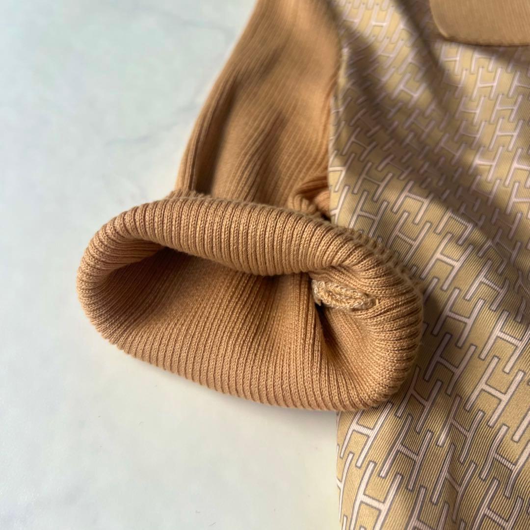 エルメス シャツ Hロゴ 金ボタン シルク ニット切替 ブラウン 40 フランス