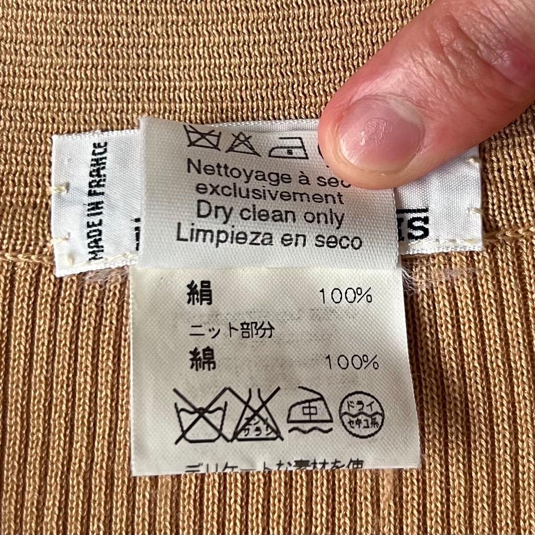 エルメス シャツ Hロゴ 金ボタン シルク ニット切替 ブラウン 40 フランス