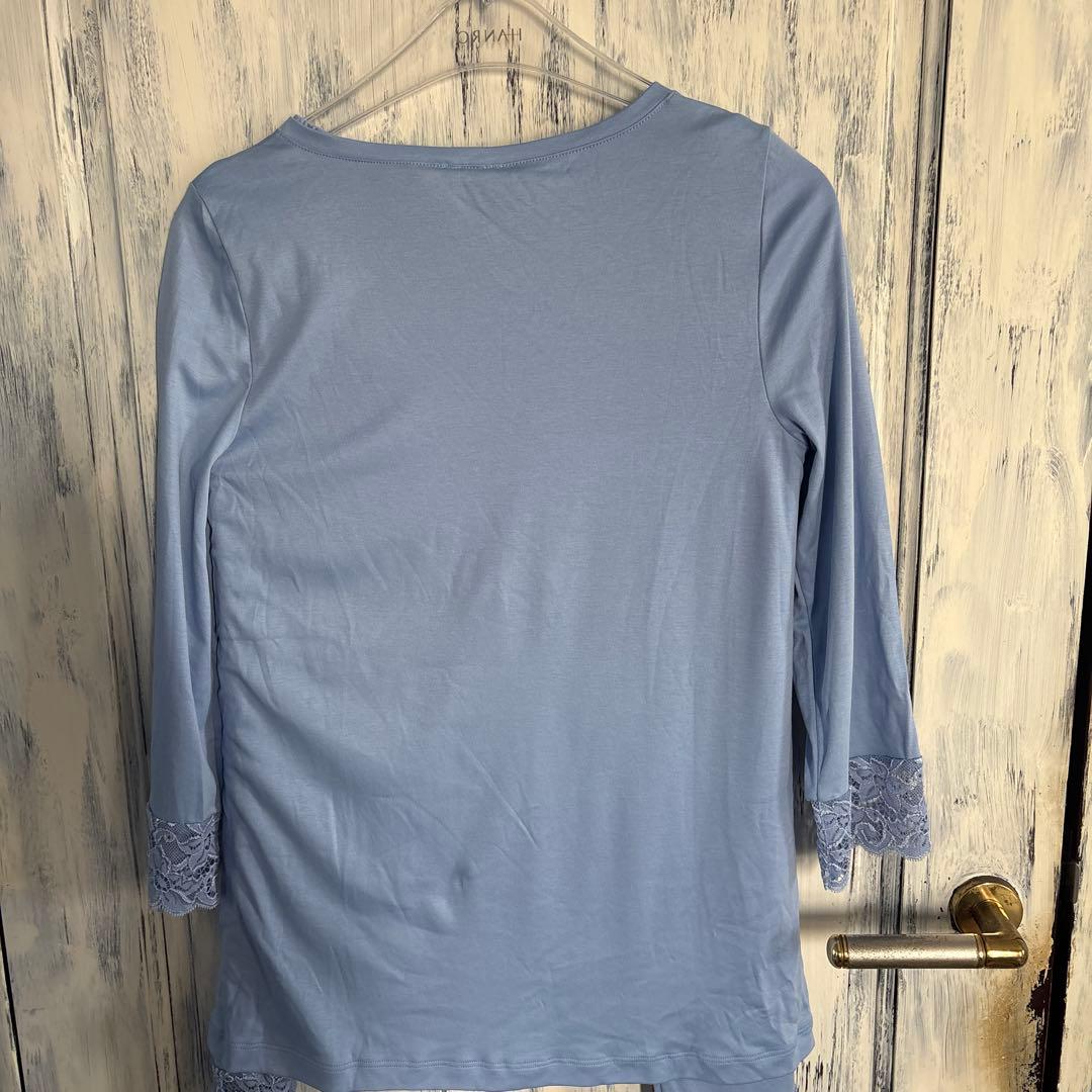 HANRO ライトブルー レース付きパジャマ XS