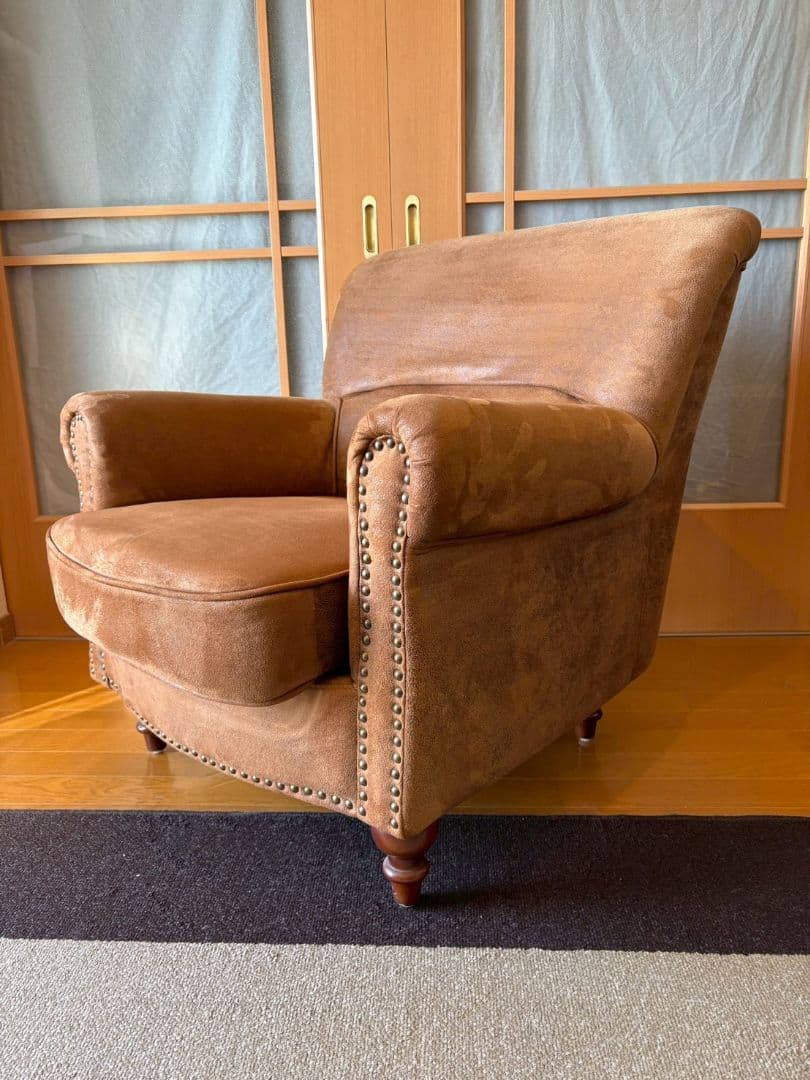 VINCENT ヴィンテージレザー調ファブリックコンパクトシングルソファ