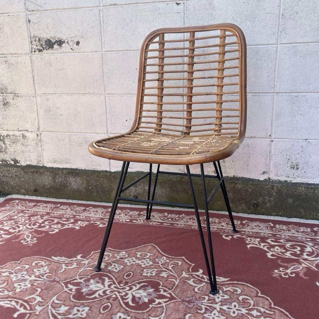 古家具◾️籐ラタン座面×鉄脚アイアンレッグ チェア 椅子 イス A