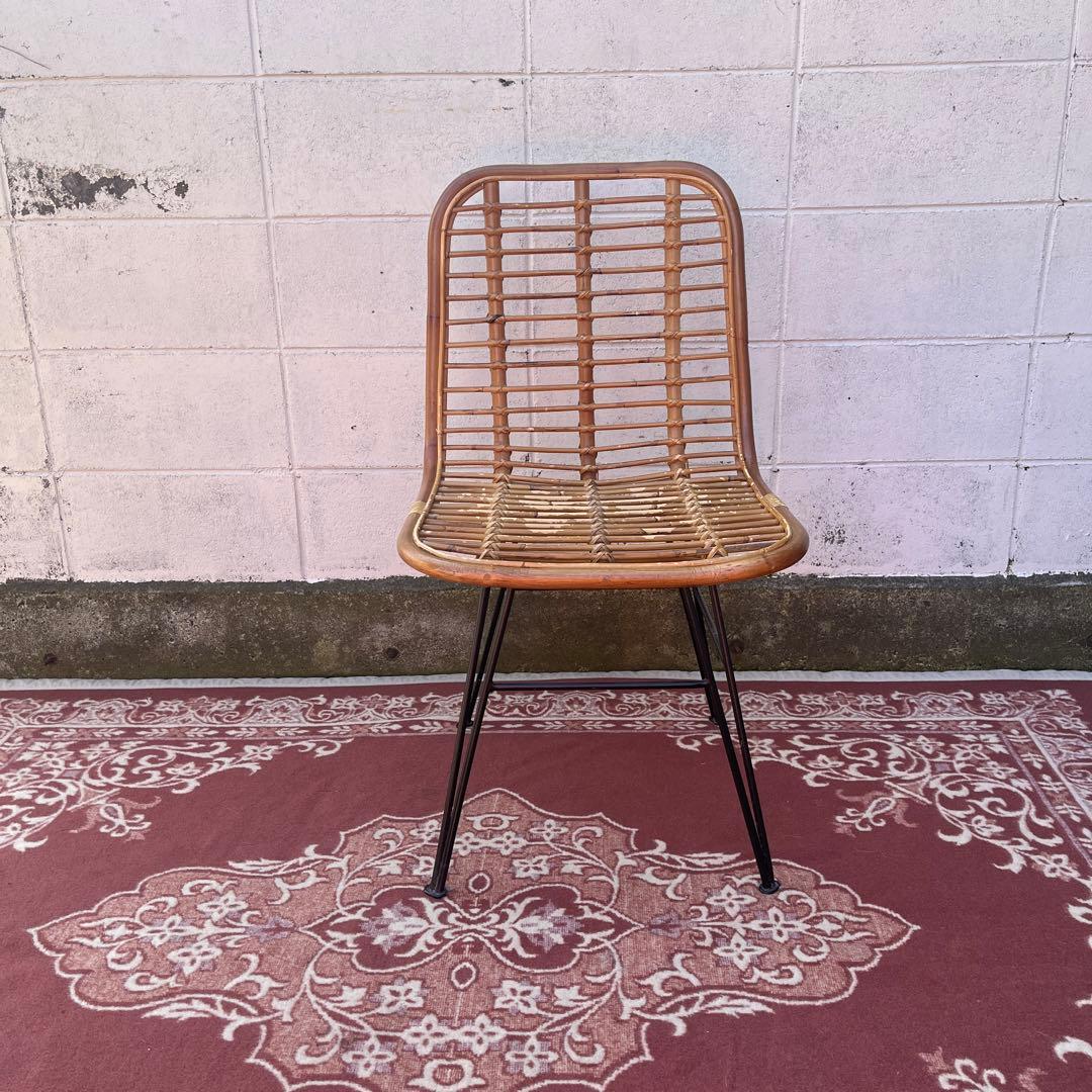 古家具◾️籐ラタン座面×鉄脚アイアンレッグ チェア 椅子 イス A