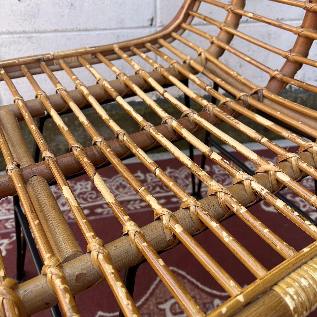 古家具◾️籐ラタン座面×鉄脚アイアンレッグ チェア 椅子 イス A