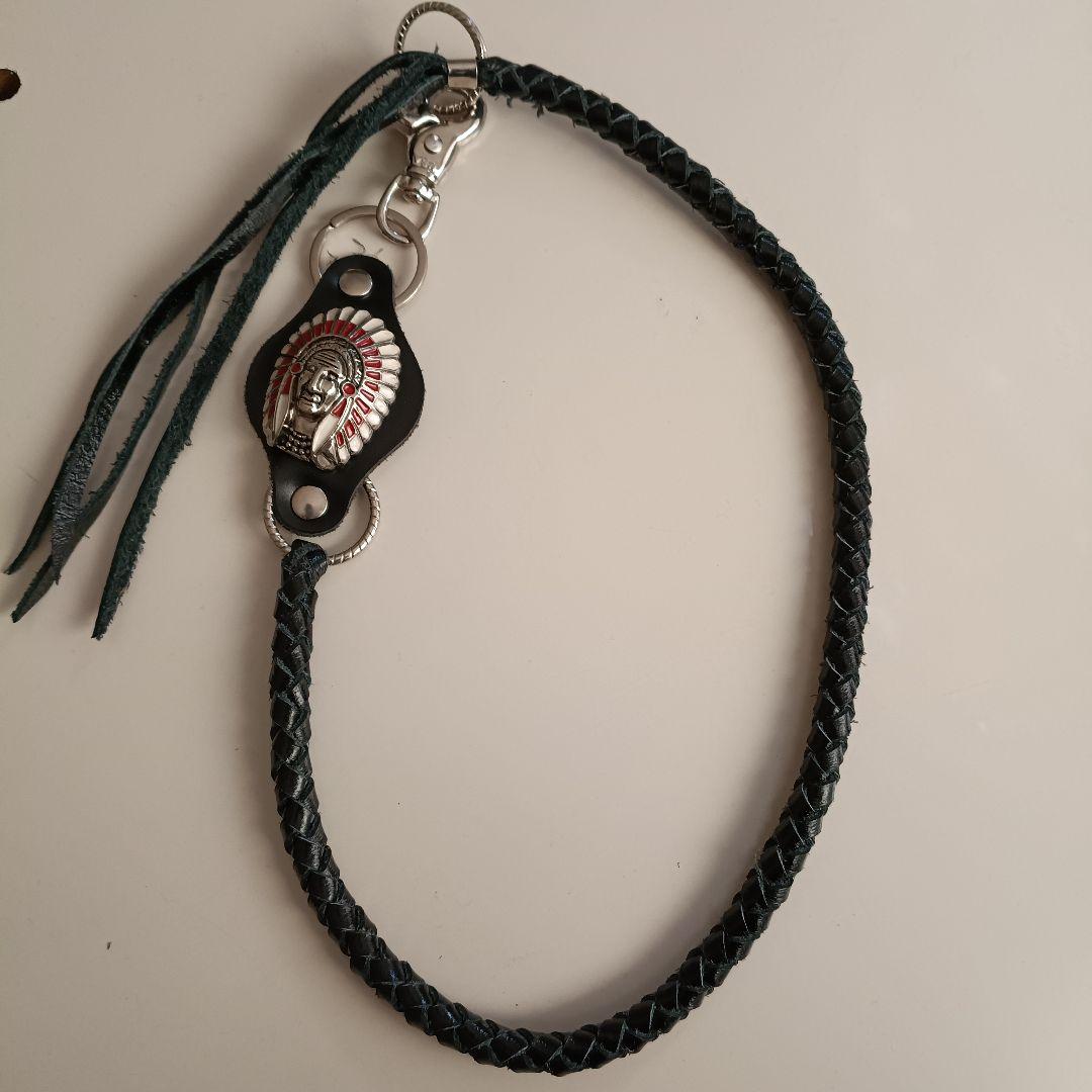 レザー バイカーズウォレット 編み込み 長財布