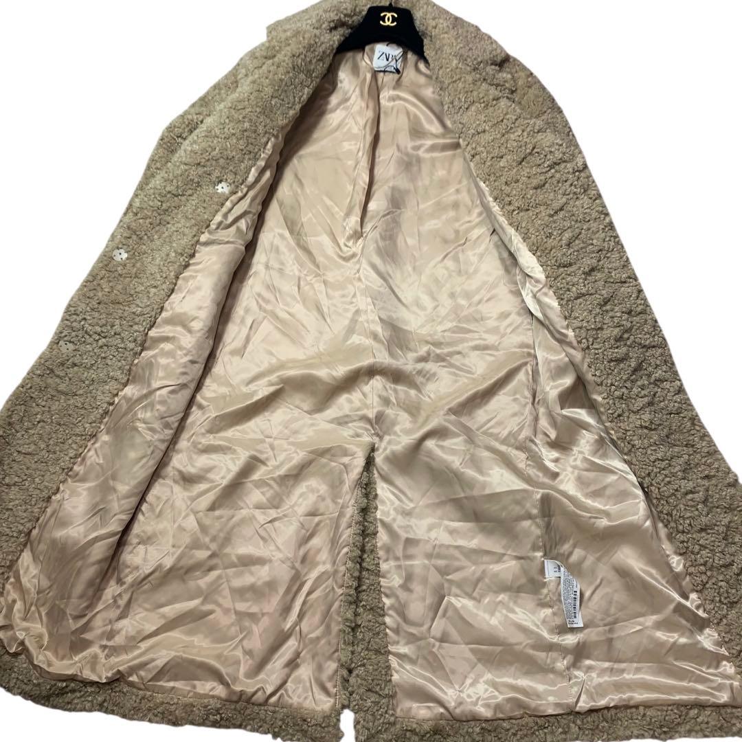 極美品ZARA ザラ テディベアコート　フェイクボアロングコート　ベージュ　S