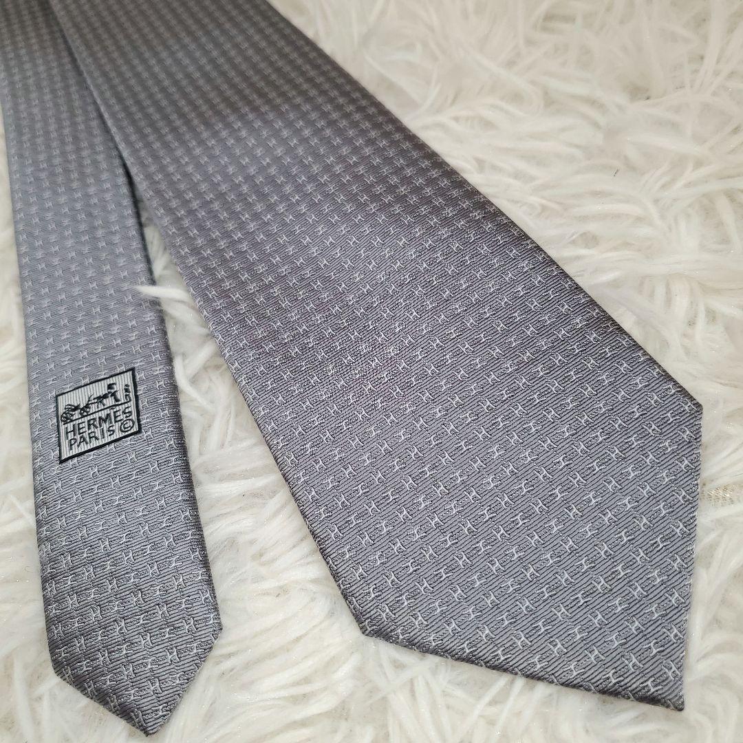 ⭐未使用級⭐HERMES エルメス ファソネ H柄 ネクタイ グレー