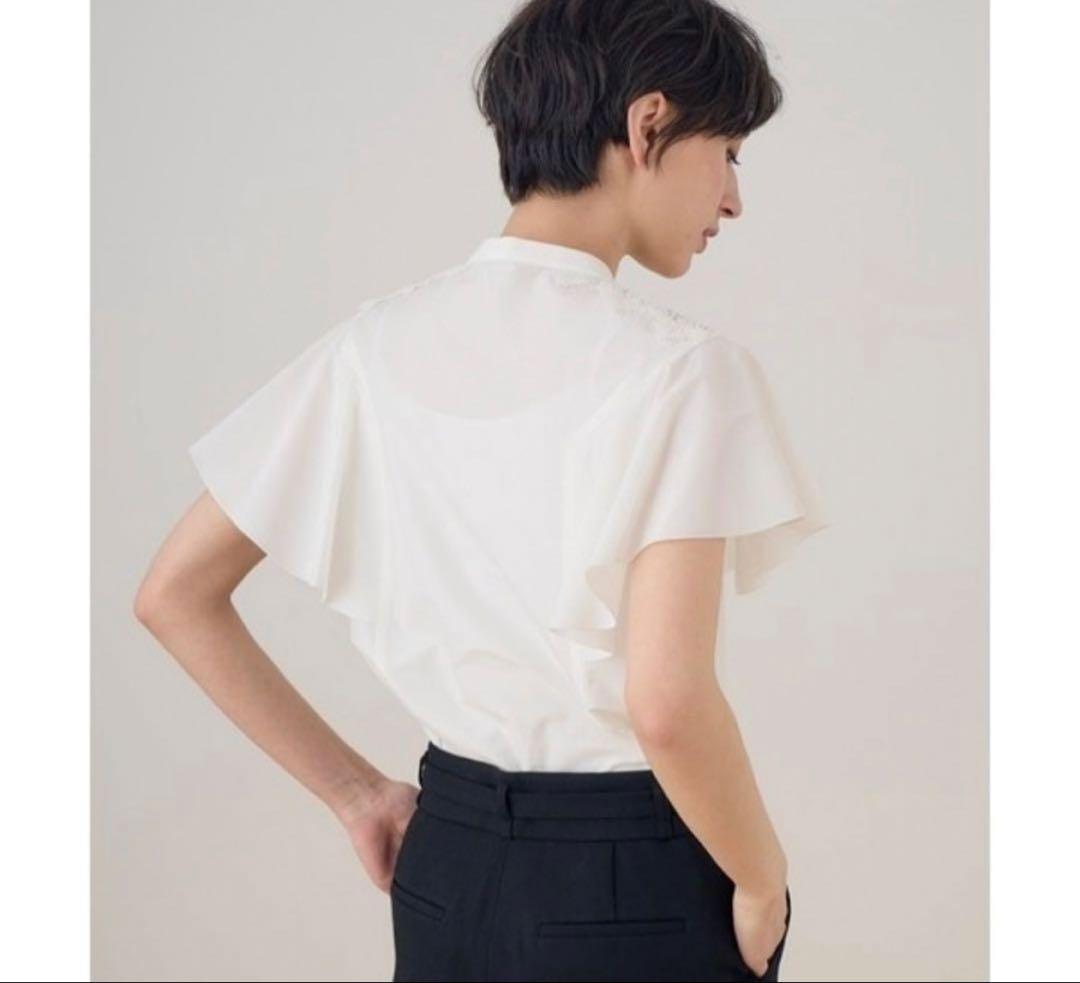 売り切り新品　アナイ　トリアセコットンレースラッフル ブラウス　36