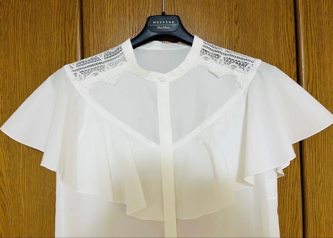 売り切り新品　アナイ　トリアセコットンレースラッフル ブラウス　36