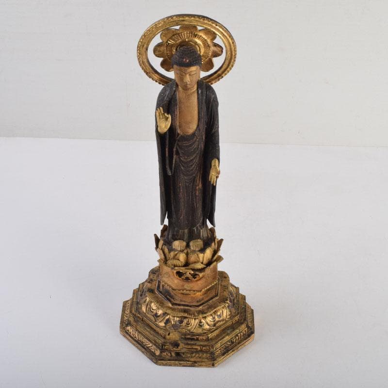 仏教美術　木彫　金彩彩色　仏像　置物　C　8624